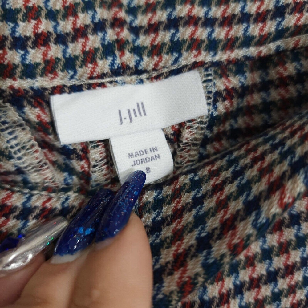 J Jill Womens Pants Blue Red Houndstooth Tapered Leg Trousers High Waist Sz 8 M - Picture 9 of 10